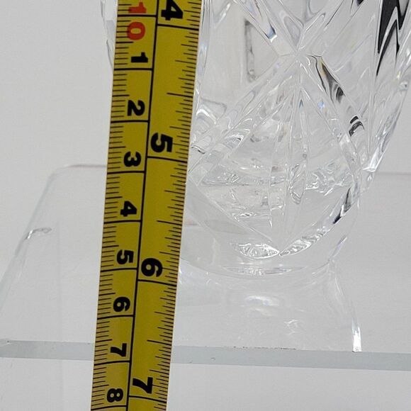 Vintage Carved Crystal Vase 6" Diamond Star Sparkle Narrow Oval Flower Vase - Picture 7 of 10